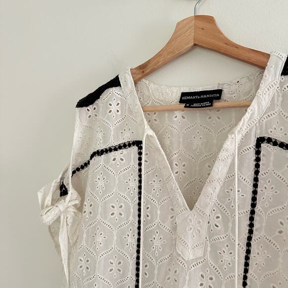 Anthropologie Hemant & Nandita Aditya Embroidered Eyelet Tassel Dress White M - Picture 6 of 12